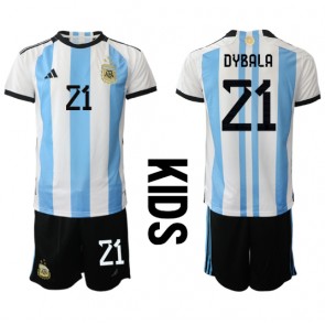 Argentina Paulo Dybala #21 Hemmaställ Barn VM 2022 Kortärmad (+ Korta byxor)